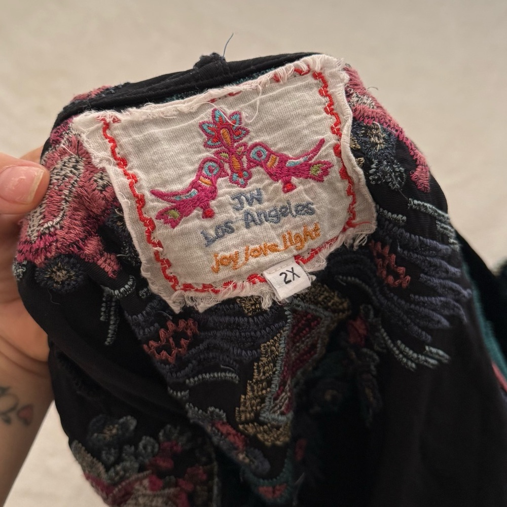 Johnny Was Aveza Black Velvet Kimono Cardigan 2X Silk Blend Bohemian Luxury - Picture 6 of 8